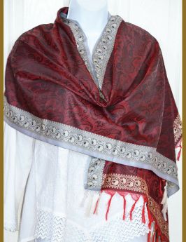 Banaras Silk Woven Paisley Floral Design Stole Wrap