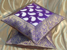 Set of 2 Purple Silk Pillow Cover
