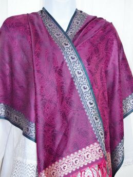 Banaras Silk Woven Paisley Floral Design Stole Wrap