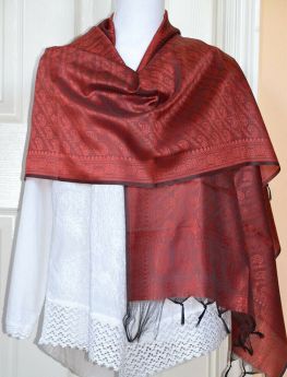 Banaras Silk Woven Paisley Floral Design Stole Wrap