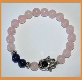 Rose Quartz With Lapis Lazuli Gemstone Hamsa Bracelet