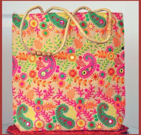 Silk Embroidered Paisley Woman Tote, Shoulder Bag, Hand Bag, Beach Bag 