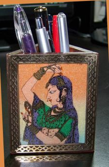 Gemstone Painting Wood Triangle Pen Holder