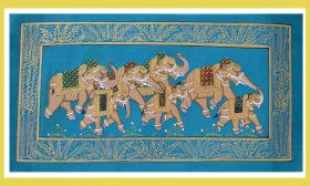 Decorated Elephants Silk Miniature Painting