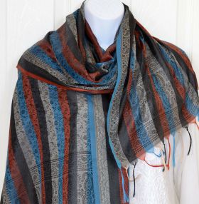 Banaras Silk Woven Paisley Floral Design Stole Wrap