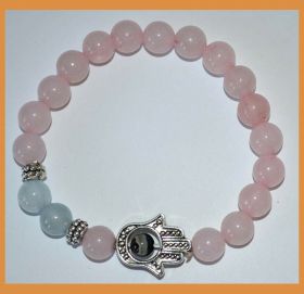 Rose Quartz With Chalcedony  Gemstone Hamsa Bracelet