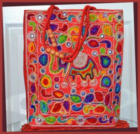 Embroidered Elephant Paisley Tote, Shoulder Bag, Hand Bag