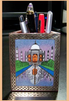 Gemstone Painting Wood Triangle Pen Holder