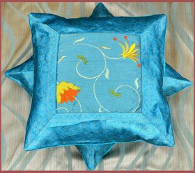Set of 2 Turquoise Silk Embroidered Pillow Cover