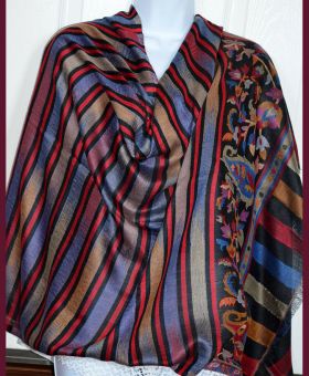 Striped Pashmina Silk Blend Shawl Wrap