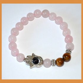 Rose Quartz With Tiger Eye Gemstone Hamsa Bracelet