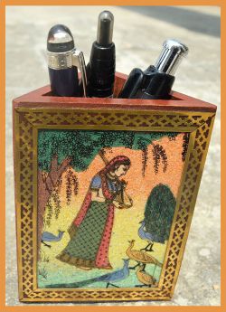 Gemstone Painting Wood Triangle Pen Holder