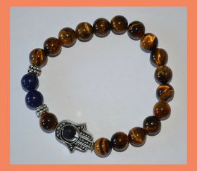 Tiger Eye Lapis Lazuli Gemstone Hamsa Bracelet