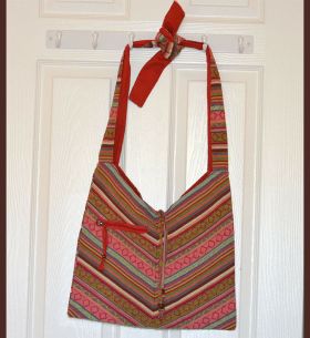 Hand Loom Striped Cotton Shoulder Bag With Adjustable Knot Tie Strap