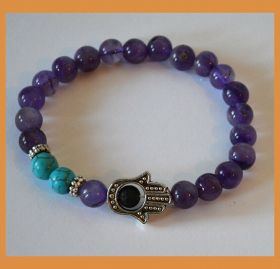 Amethyst Turquoise Gemstone Hamsa Bracelet