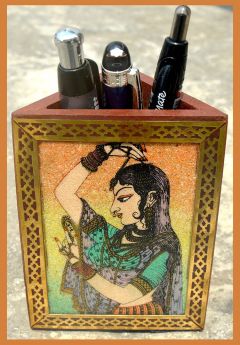 Gemstone Painting Wood Triangle Pen Holder