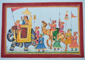 Mughal King And Queen Procession Scene Miniature Painting