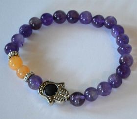 Amethyst Yellow Aventurine Gemstone Hamsa Bracelet