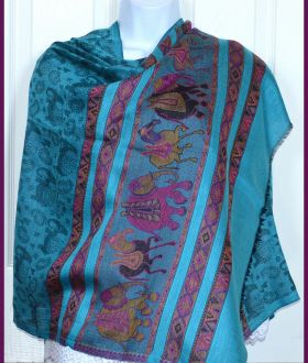 Elephant Design Pashmina Silk Blend Shawl Wrap