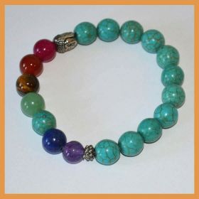 Turquoise 7 Chakra Buddha Head Gemstone Bracelet