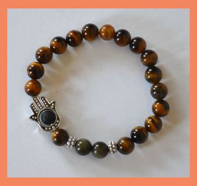 Tiger Eye Labradorite Gemstone Hamsa Bracelet