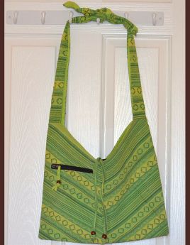 Hand Loom Striped Cotton Shoulder Bag With Adjustable Knot Tie Strap