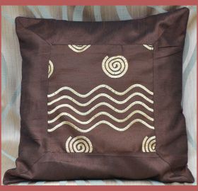 Brown silk Embroidered Pillow Cover