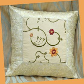 White Silk Embroidered Pillow Cover