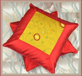Set of 2 Red Silk Embroidered Pillow Cover