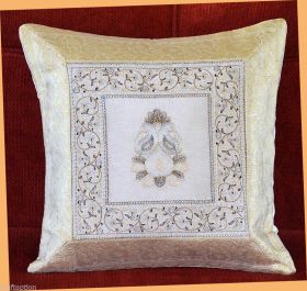 White Silk Embroidered Brocade Pillow Cover