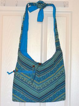 Hand Loom Striped Cotton Shoulder Bag With Adjustable Knot Tie Strap