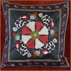 Black Silk Embroidered Pillow Cover