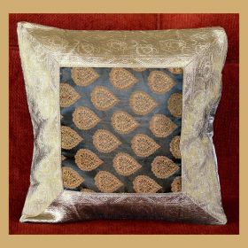 Black Gray Silk  Brocade Pillow Cover