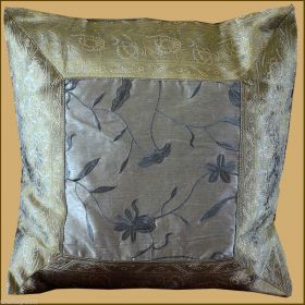 Gray Silk Embroidery Brocade Pillow Cover