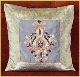 Gray Silk Digital Embroidery Brocade Pillow Cover