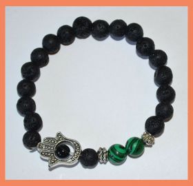 Lava Stone Malachite Gemstone Hamsa Bracelet