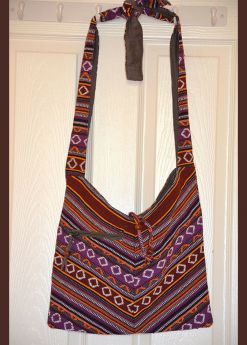 Hand Loom Striped Cotton Shoulder Bag With Adjustable Knot Tie Strap