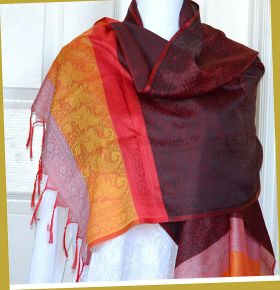 Banaras Silk Woven Paisley Floral Design Stole Wrap