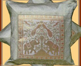 Pair (two) of Silver White Silk Brocade Pillow Cover
