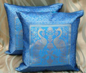 Pair (two) of Turquoise Blue Silk Brocade Pillow Cover