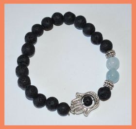 Lava Stone Chalcedony Gemstone Hamsa Bracelet