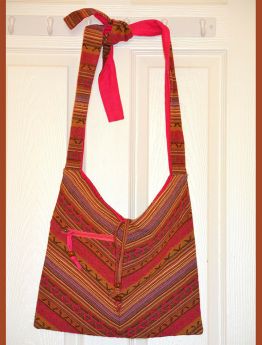 Hand Loom Striped Cotton Shoulder Bag With Adjustable Knot Tie Strap