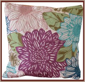 Beige Cotton Embroidered Pillow Cover