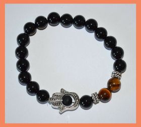 Tiger Eye Obsidian Gemstone Hamsa Bracelet
