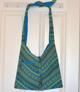 Hand Loom Striped Cotton Shoulder Bag With Adjustable Knot Tie Strap