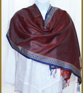 Banaras Silk Woven Paisley Floral Design Stole Wrap