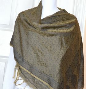 Banaras Silk Woven Paisley Floral Design Stole Wrap