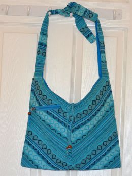 Hand Loom Striped Cotton Shoulder Bag With Adjustable Knot Tie Strap