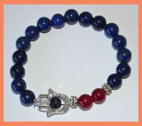 Lapis Lazuli Ruby Gemstone Hamsa Bracelet