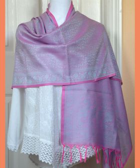 Banaras Silk Woven Paisley Floral Design Stole Wrap